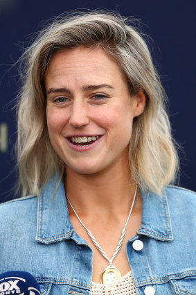 Ellyse Perry speaks to the media the morning after receiving her third Belinda Clark award.