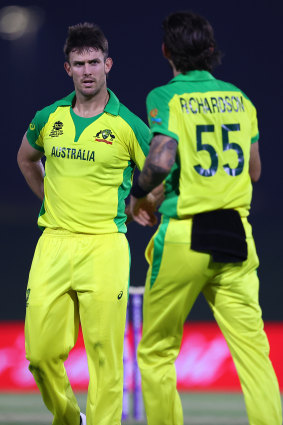 Marsh in action against India in a warm-up game for the T20 World Cup.