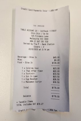 The bill at Chin Chin.