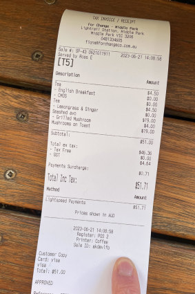 The bill at For Change Cafe.
