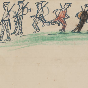 A drawing by Frank Burrowes, 6, of soldiers sent in a letter to his dad Bill who was at war in France in 1919. 