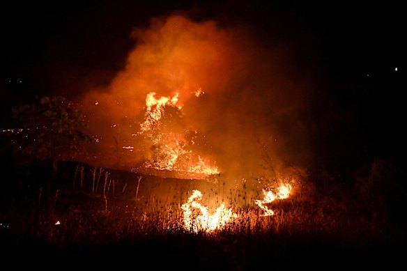 Wildfires burn on the outskirts of the northern city of Thessaloniki.