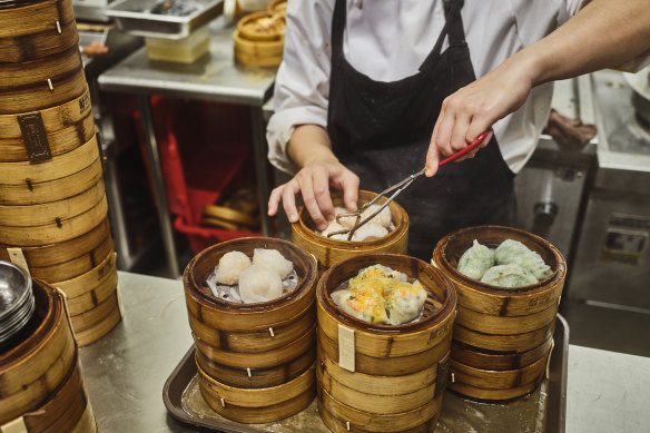 Preparing the dumplings. 