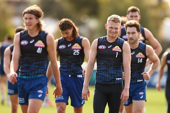 The Bulldogs players training at Whitten Oval on Friday.