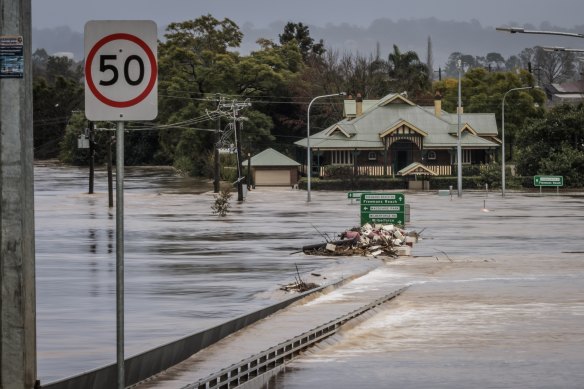 Heavy flooding at Windsor, in north-west Sydney, in July 2022.