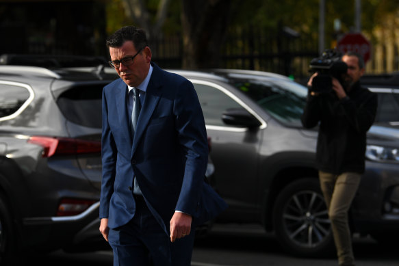 Daniel Andrews prepares to address the waiting media pack on Tuesday morning.