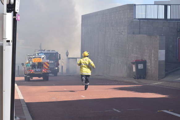 Emergency Services personnel at the scene of the fire off Mount Street.