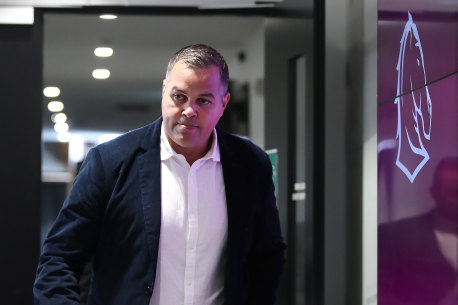 For the last time: Anthony Seibold arrives at the press conference where he announced his departure from the Broncos on Wednesday.