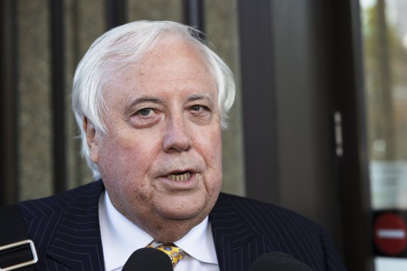 Clive Palmer outside Federal Court on 14 February.
