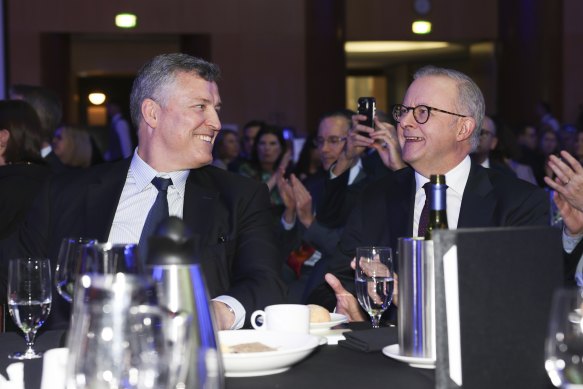 Westpac chief executive Anthony Miller and Prime Minister Anthony Albanese in March.