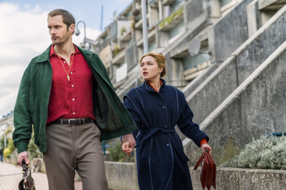 Alexander Skarsgård as Becker, Florence Pugh as Charlie Ross in The Little Drummer Girl.