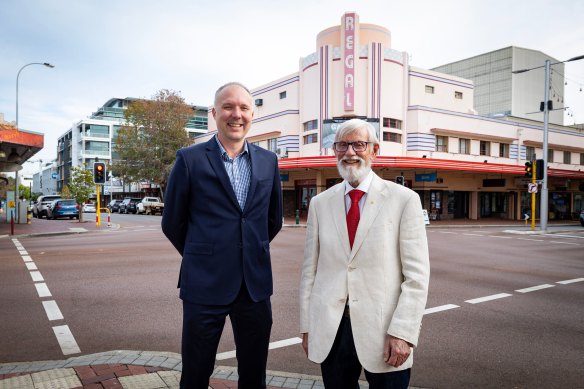 Westbridge Funds Management head of development Philip Anderson and Regal Theatre Foundation board member Richard Diggins at 484 Hay Street.