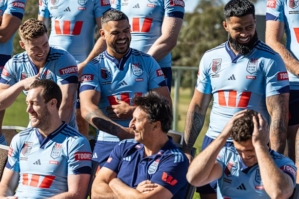 Latrell Mitchell and Payne Haas as Blues teammates in 2025.
