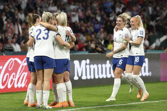 England celebrate their win against Haiti.