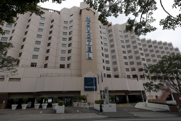 The Novotel hotel at Darling Harbour, where police manage quarantine.