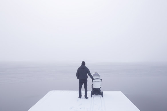 Me preparing to push my pram into the abyss, so I never get another letter from strata again. 