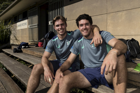 Will Harrison (left) and Ben Donaldson (right) with the Junior Wallabies in 2019. 