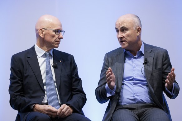 Regal’s Phil King alongside fund manager Geoff Wilson. 