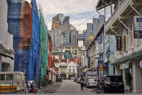 A deserted street in the Chinatown area of Singapore, on Tuesday.