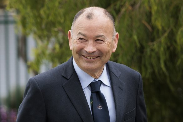 Eddie Jones appeared at Matraville Sports High School on Tuesday. 