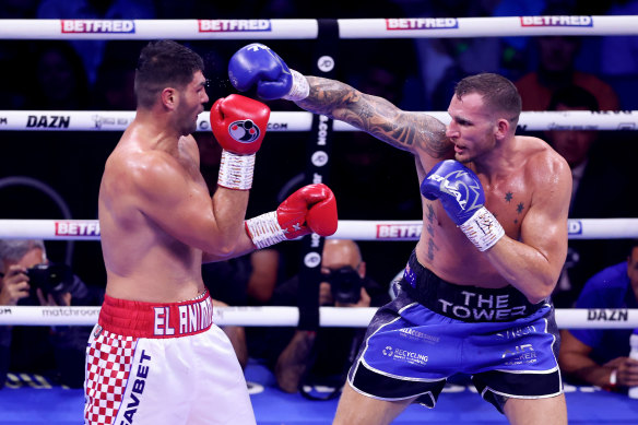 Demsey McKean punches Filip Hrgovic in a heavyweight fight at the O2 Arena in London.