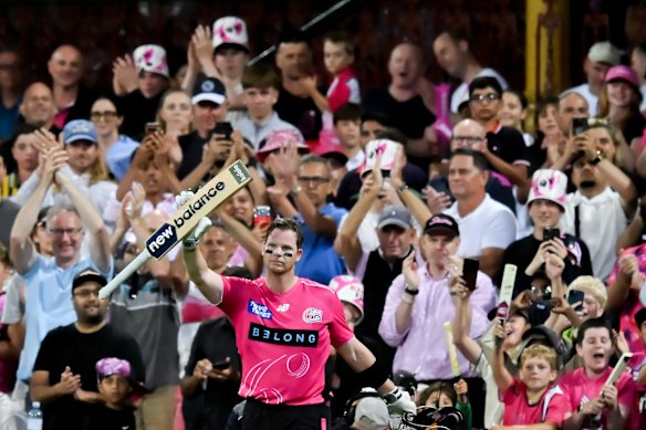 Steve Smith salutes during this summer’s BBL.