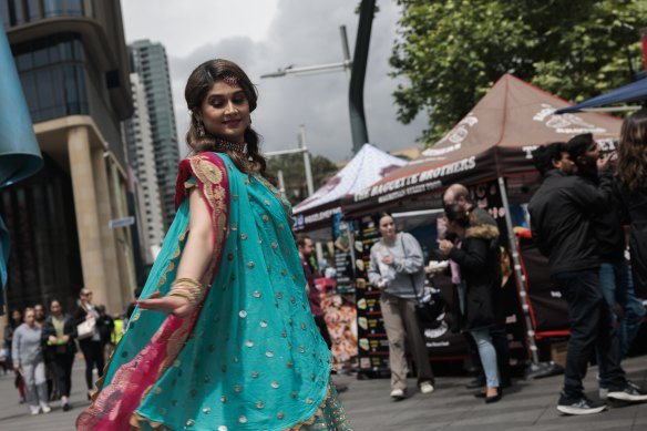 Performer Sweeccha entertains as part of the Parramatta Lanes festival.