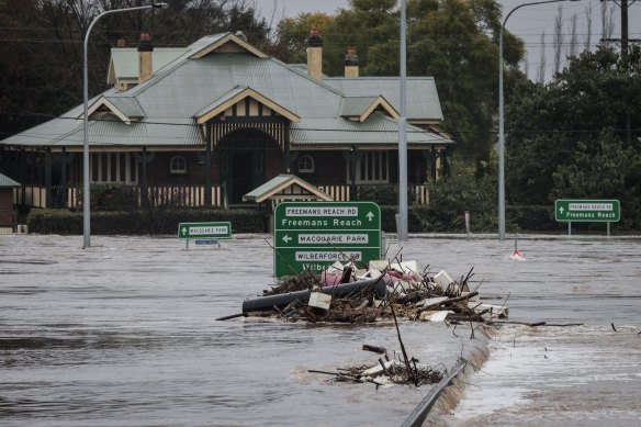 The streets of Windsor, in Sydney’s north-west, were deep underwater on Monday.