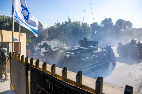 Israeli soldiers in armoured personnel carriers earlier this week.