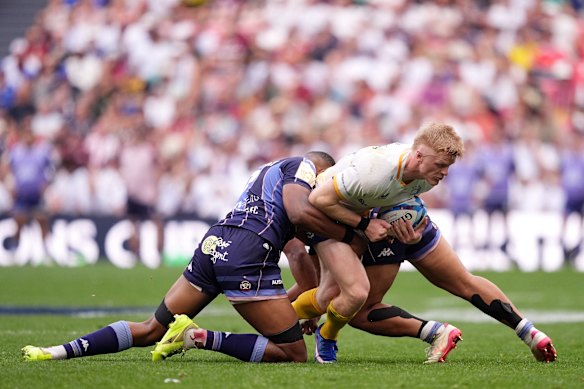 Tommy O'Brien jogando pelo Leinster na final da Copa dos Campeões em 23 de maio.