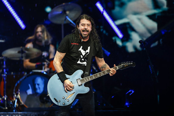 Dave Grohl on stage with Foo Fighters in Geelong last year. The band’s new drummer is Josh Freese, replacing the late Taylor Hawkins. Hawkins, 50, died in March last year.