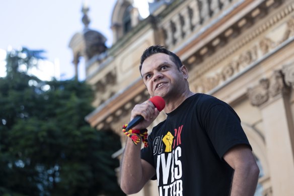 Meyne Wyatt addresses the crowd in Sydney.