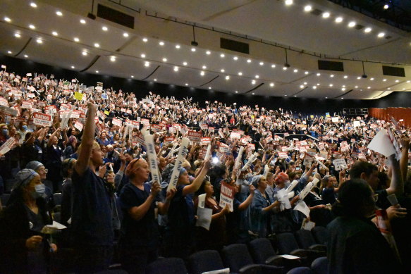 Nurses protesting wages and nurse-to-patient ratios in Perth earlier this month.
