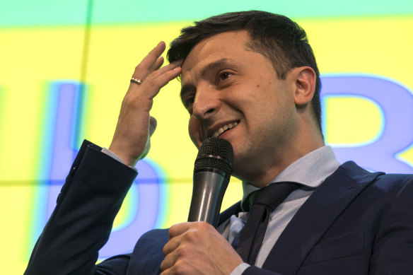 Happier times: Zelensky in 2019, in the days after he was elected president of Ukraine.