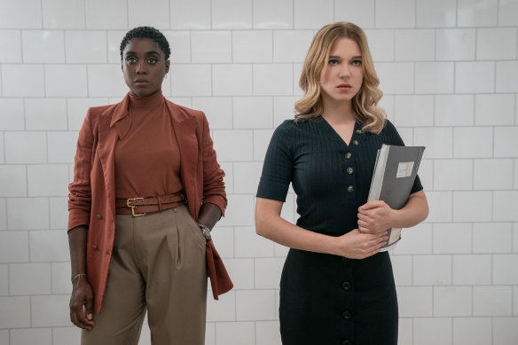 Lashana Lynch as Nomi and Léa Seydoux in No Time to Die.
