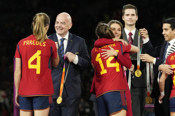Queen Letizia of Spain joined FIFA president Gianni Infantino for the medal ceremony.