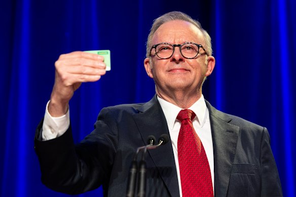 Anthony Albanese whips out his Medicare card – a perceived strength – again on election night. 