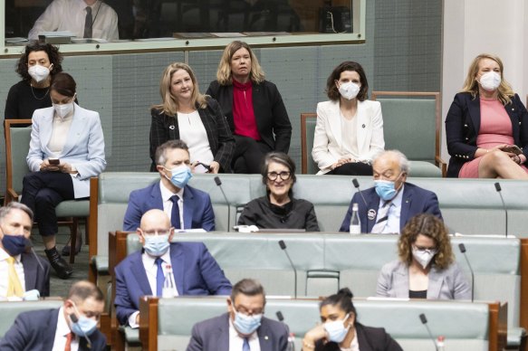 Liberal MP Bridget Archer (back row, centre) crossed the floor to support the legislation.