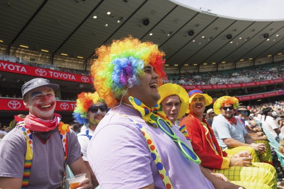 Fans get into the swing of things at the SCG on Saturday.
