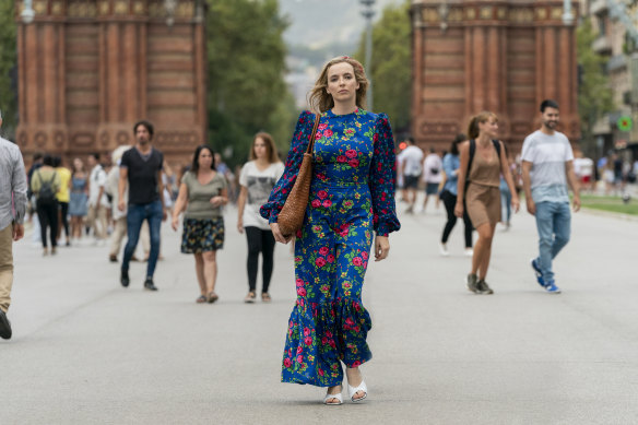 Jodie Comer as Villanelle, the most fashionable assassin to grace a TV screen.