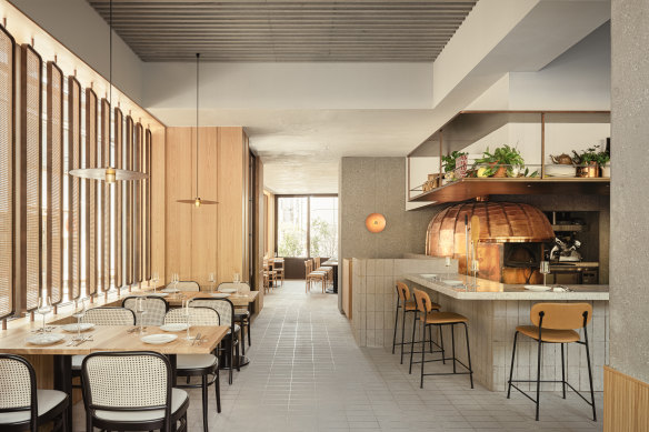 Trunk’s L’Ombellico restaurant serves European wines and Neapolitan-style pizzas from the copper-clad oven.