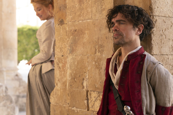 Haley Bennett as Roxanne and Peter Dinklage in  <i>Cyrano</i>. 