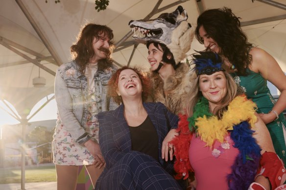 Kerri Glasscock (bottom left) with past and current Fringe performers Frankie Fearce, Alice Williams, Almitra Mavalvala and Anita Lovell.