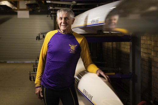 Jeff Sykes with boats named after he and his wife Joan Sykes.