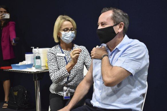 Premier Mark McGowan getting vaccinated on Monday. 