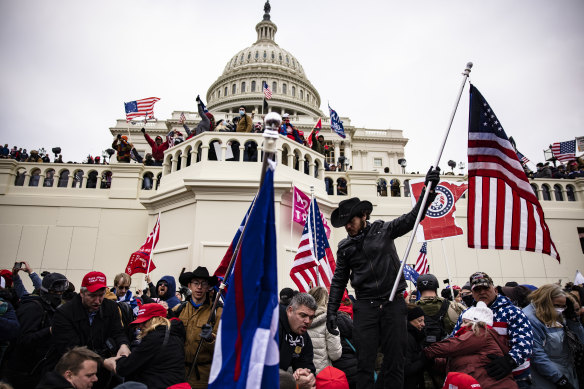 Pro-Trump supporters storm the Capitol on January 6, 2021. 