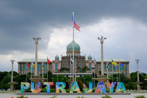 The Malaysia flag flies near the Perdana Putra, the office complex of the Prime Minister of Malaysia, in Putrajaya, Malaysia.