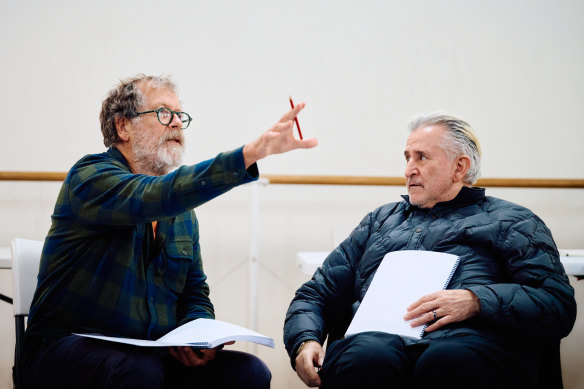 LaPaglia and director Neil Armfield in rehearsals for Death of a Salesman.