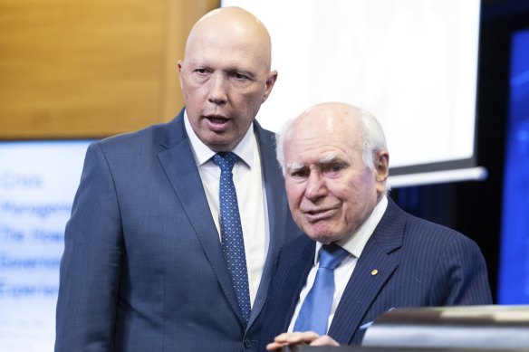 Opposition leader Peter Dutton and his mentor, former Liberal prime minister John Howard.