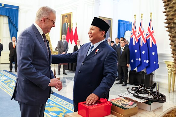 Prime Minister Anthony Albanese with President of Indonesia Prabowo Subianto in May.